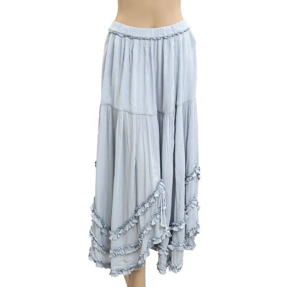 Free People Free-est Vienna Midi Skirt Tiered Asymmetrical Ruffle Blue S 282988 - Picture 3 of 8